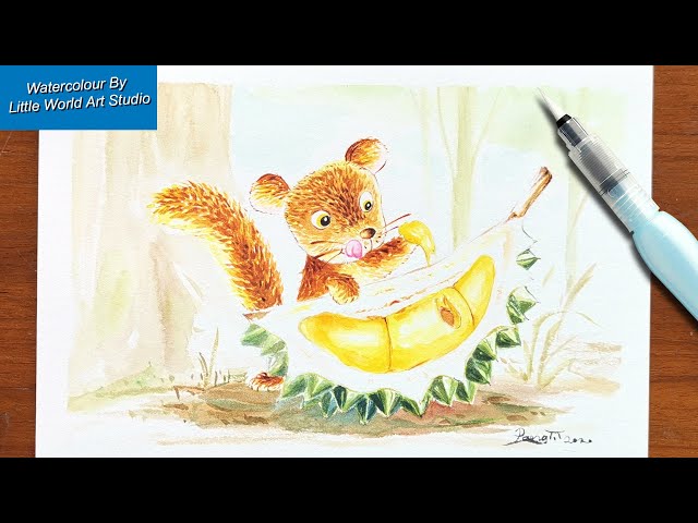 Watercolour animal - squirrel like durian 水彩动物- 松鼠爱榴莲