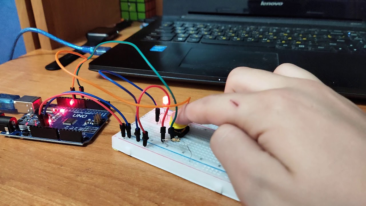 Плавное загарание светодиода с помощью кнопки. - YouTube