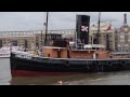 Steam tug 'Challenge' crashing into bridge at St Katharine Docks