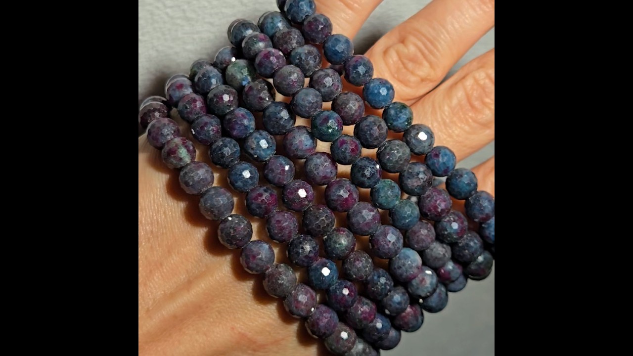 Ruby in kyanite faceted bead bracelets with UV, smaller beads - RBY146