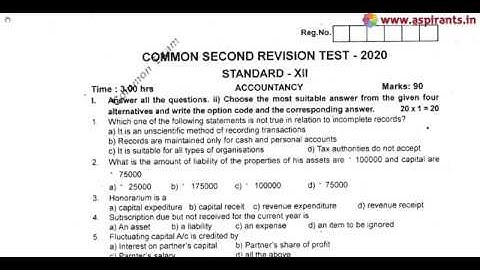 12th Accountancy Second Revision Question Paper 2019-20 | Thanjavur District | English Medium