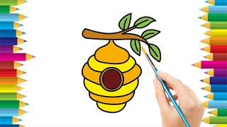 Beehive Drawing, Coloring Painting for kids | How to draw Beehive