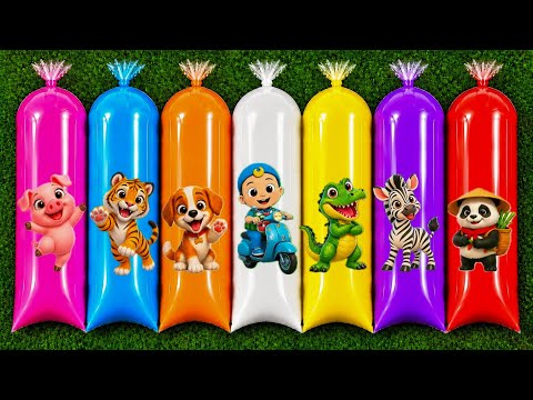 UNBOXING: panda, kangaroo, hippopotamus, rhinoceros, buffalo, giraffe, lion, tiger, leopard.