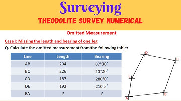 Missing the length and bearing of one leg | Traverse made by theodolite | Omitted Measurement