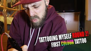 TATTOOING MYSELF ROUND 2! - First colour tattoo