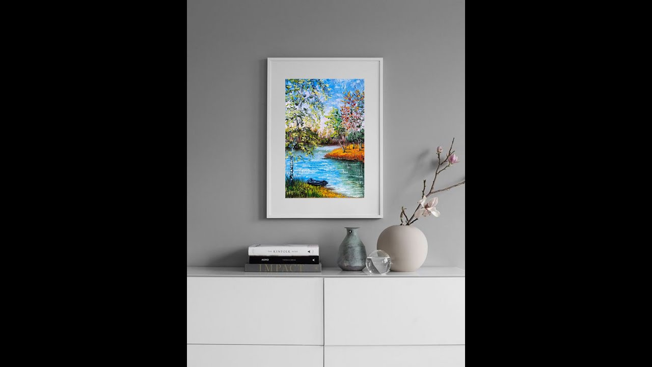 River Painting Trees Original Art Landscape 30x20 cm/ 12" by 8"