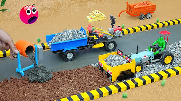 DIY Tractor Stuck in Mud – Science Project Rescue & Modern Asphalt Concrete Dumping