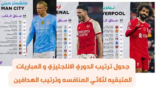 ترتيب الدوري الانجليزي بعد فوز الارسنال والسيتي وترتيب الهدافين ومواعيد المباريات القادمة