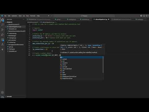 Python Coding Demonstration: Me coding a DDoS (rate limited) prevention script in Python.