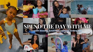 SPEND THE DAY WITH ME: Swim Lessons, GRWM, Breakfast, Shipping Orders, Entreprenuer + Mom Life