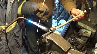 Oxy-acetylene torch weld brazing repair of a steel hydraulic  line