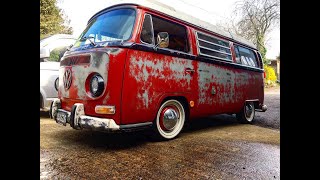 Lowering the rear of a VW bay window camper.