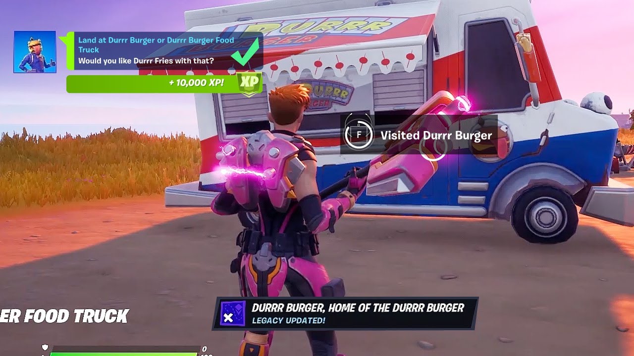 Land At Durrr Burger Or Durrr Burger Food Truck Location In Fortnite Season 5 Quick Challenge Youtube