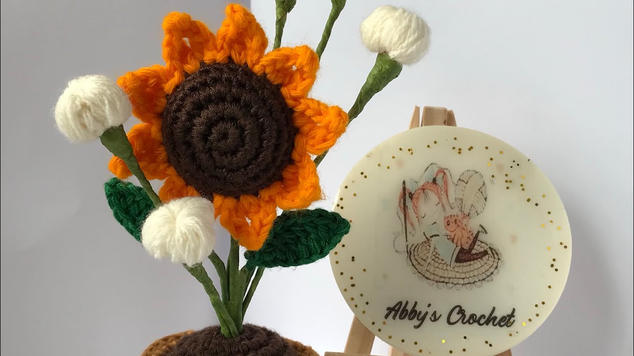 Crochet mini flower in a pot tutorial PART-2(sunflower)beginner - YouTube