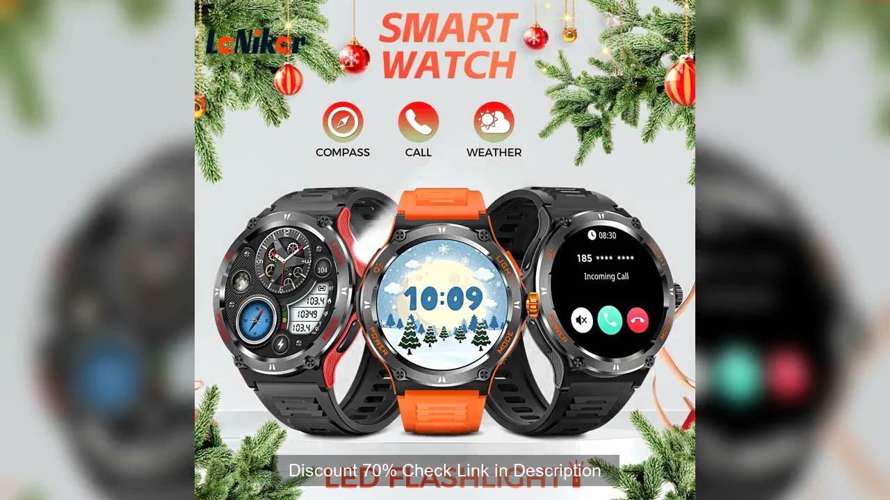 LaNikar Smart Watch 3ATM Waterproof 1.53" New KT76 Men Sport With Compass And LED Flashlight Heart R
