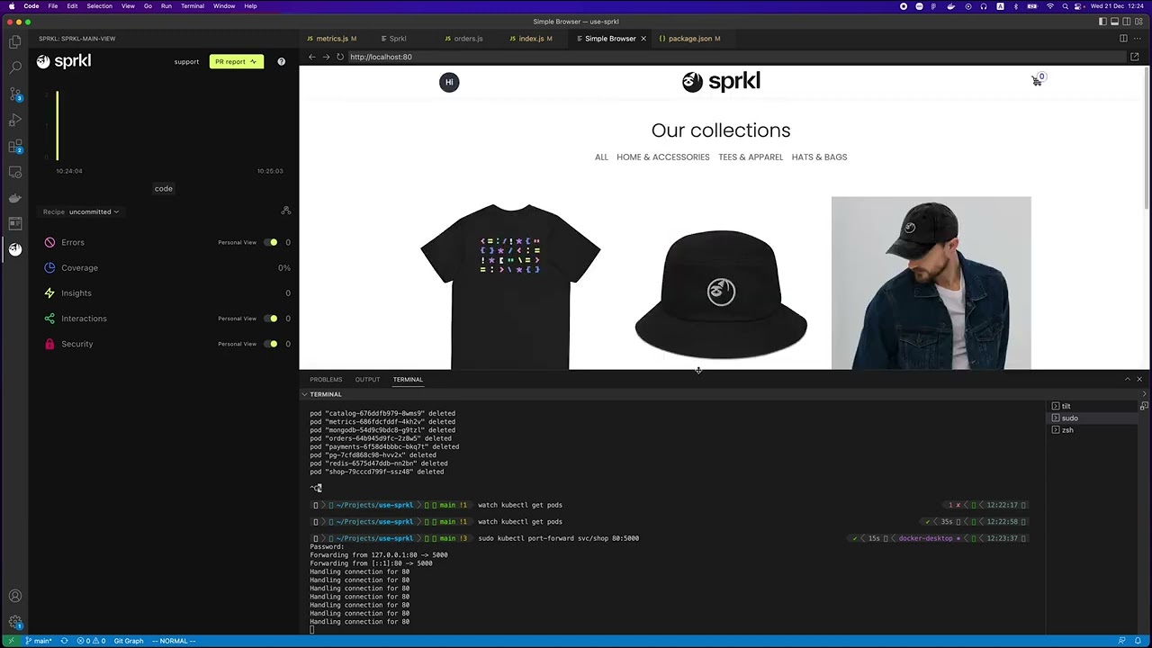 Sprkl with Kubernetes cluster (Integration with TILT)