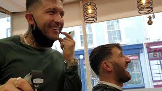 Sam has a Turkish haircut at Aegean Barbers in Teignmouth  !!