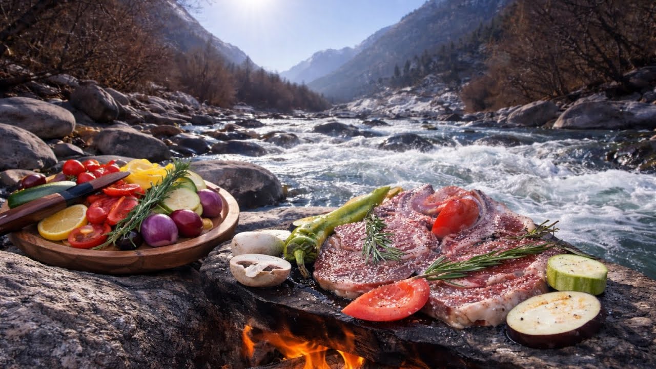 Cooking a steak in a beautiful place⛰️😋🤤