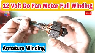 12 volt DC fan motor armature winding with data & connection / बैटरी वाले पंखे की वाइंडिंग व डेटा