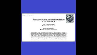 Cracking the Code of Management Research: Methodological Fit Demystified (Edmondson & McManus 2007) Wealth