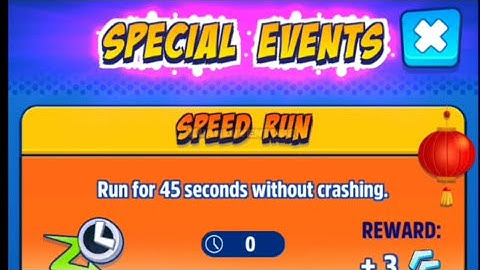 Talking Ben in SPECIAL EVENTS SPEED RUN Run for 45 seconds without crashing.