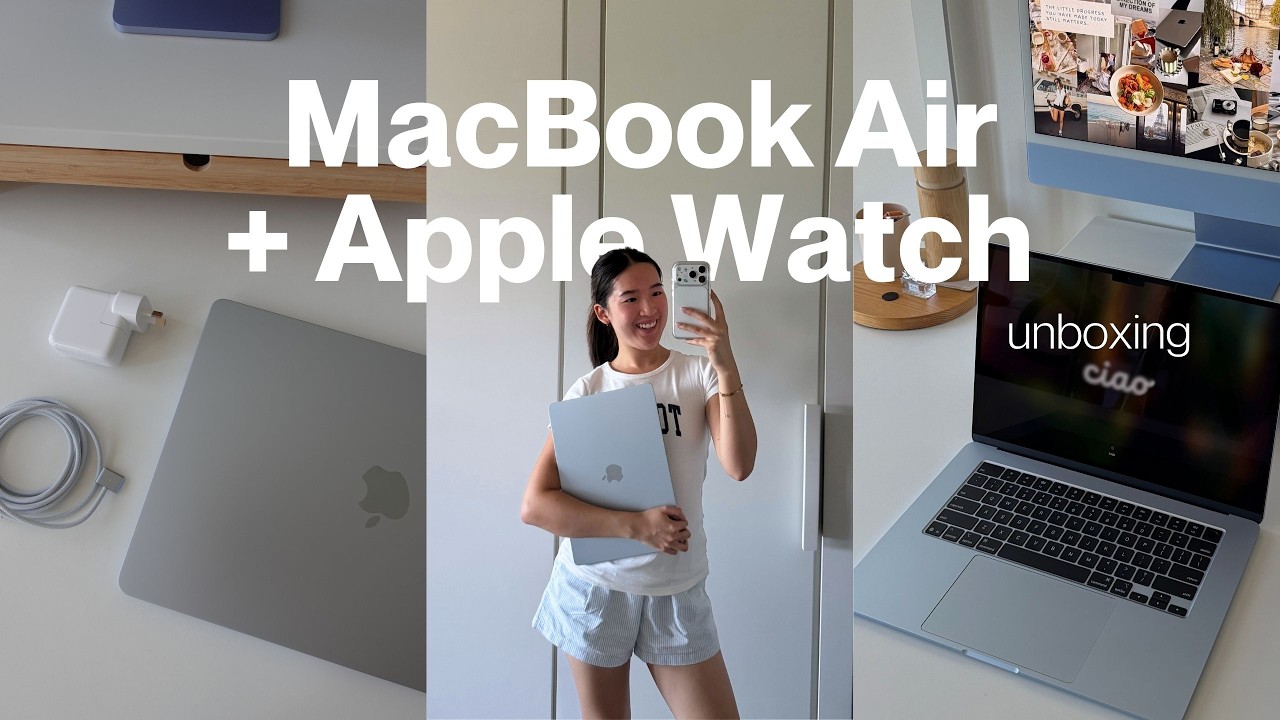MacBook Air Skyblue + Apple Watch 11 | Aesthetic Unboxing + review