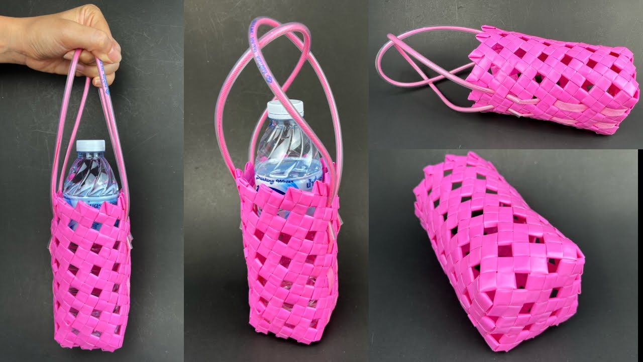 สานที่ใส่แก้วน้ำจากหลอดพลาสติก | สานที่ใส่ขวดน้ำ