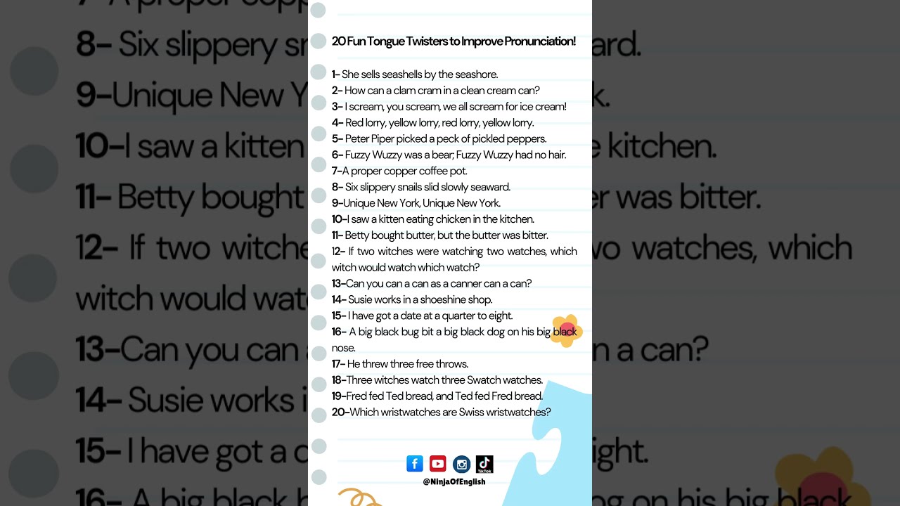 20 Fun Tongue Twisters To Improve Pronunciation