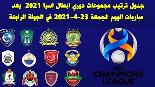 جدول ترتيب مجموعات دوري ابطال اسيا 2021  بعد  مباريات اليوم الجمعة 23-4-2021 في الجولة الرابعة