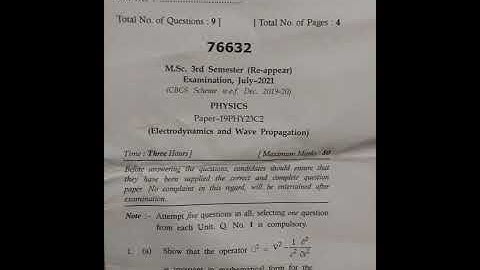 #MDU # M.Sc. Physics # Sem 3 RE APPEAR # ELECTRODYNAMICS AND WAVE PROPAGATION July 2021
