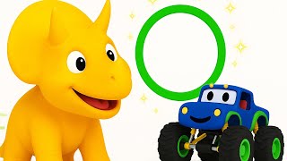 learn shapes dino plays monster truck