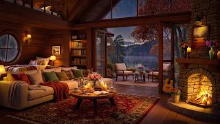 Soft Jazz Piano, Fireplace & Rain Sounds for a Calm Night 🍂 Cozy Autumn Lakeside Cabin screenshot 5