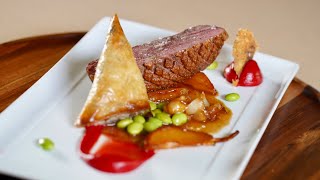 Roasted Duck Breast with Cardinal Puree - Bruno Albouze