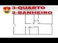 planta de casas com 3 quartos |  passo a passo como desenhar planta de casa ( paint )