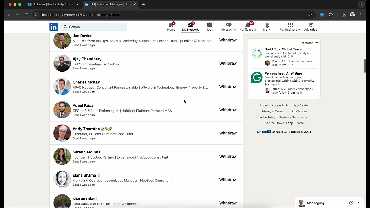 LinkedIn Bulk Invitation Withdrawal Chrome extension (by 3xFaster)
