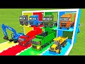 Transporting colored excavator jcb dump truck  iveco mixer truck to garage with man truck fs22