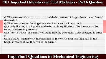 MCQ Questions Hydraulics and Fluid Mechanics - Part 6 with Answers