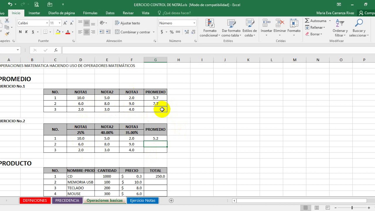 Operaciones Basicas En Excel Suma Resta Multiplicacion Y