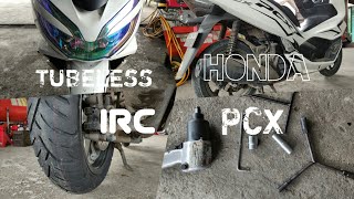 Cara Bongkar & Ganti Ban HONDA PCX Belakang Tubeless IRC Ukuran 120/70-14,Tahun 2018 2019 2020