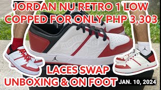 Jordan NU Retro 1 Low Bred Unboxing & On Foot | Laces Swap To Red & White | Copped Only Php 3,303