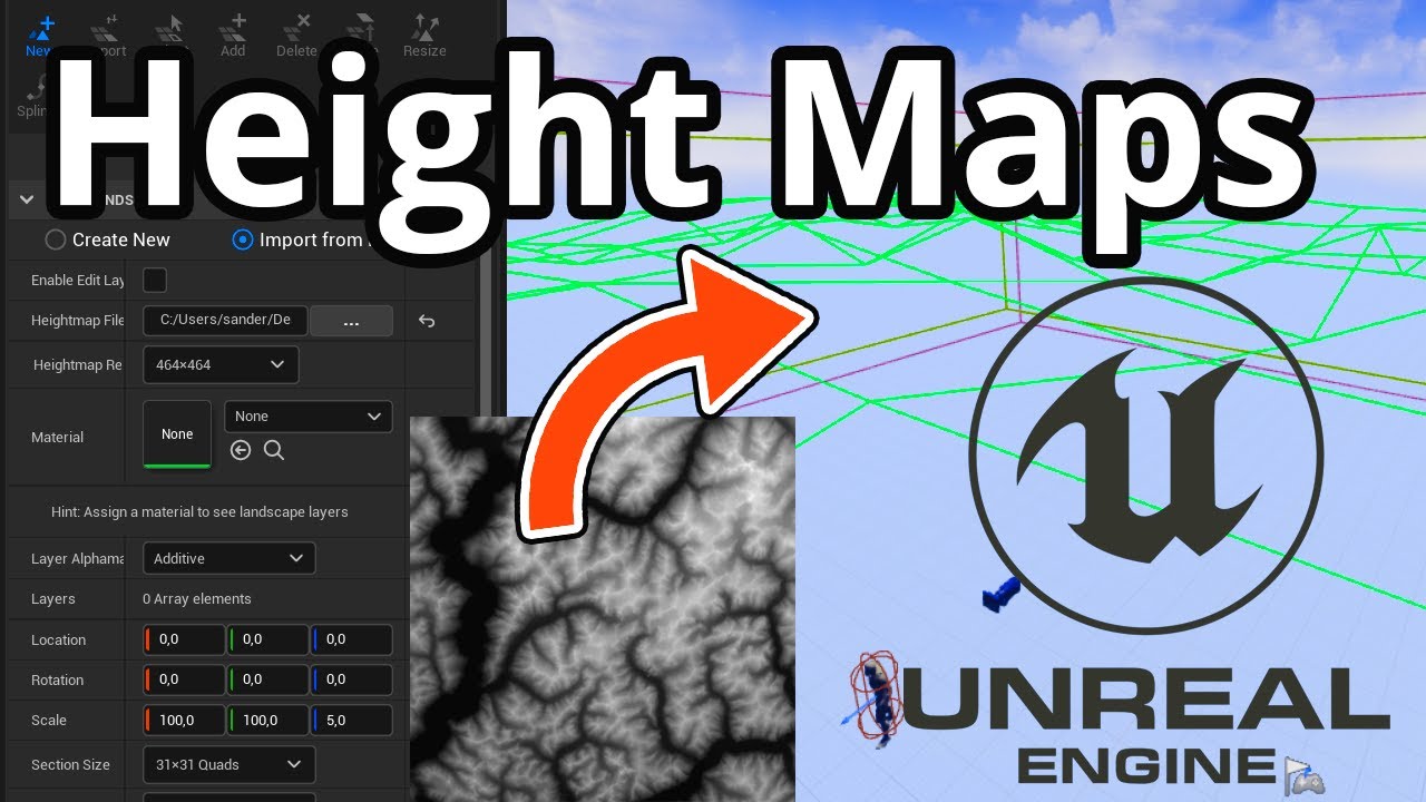 Loading height. Unreal engine Landscape Generator. Heightmaps for ue5. Create massive World Landscape auto material.