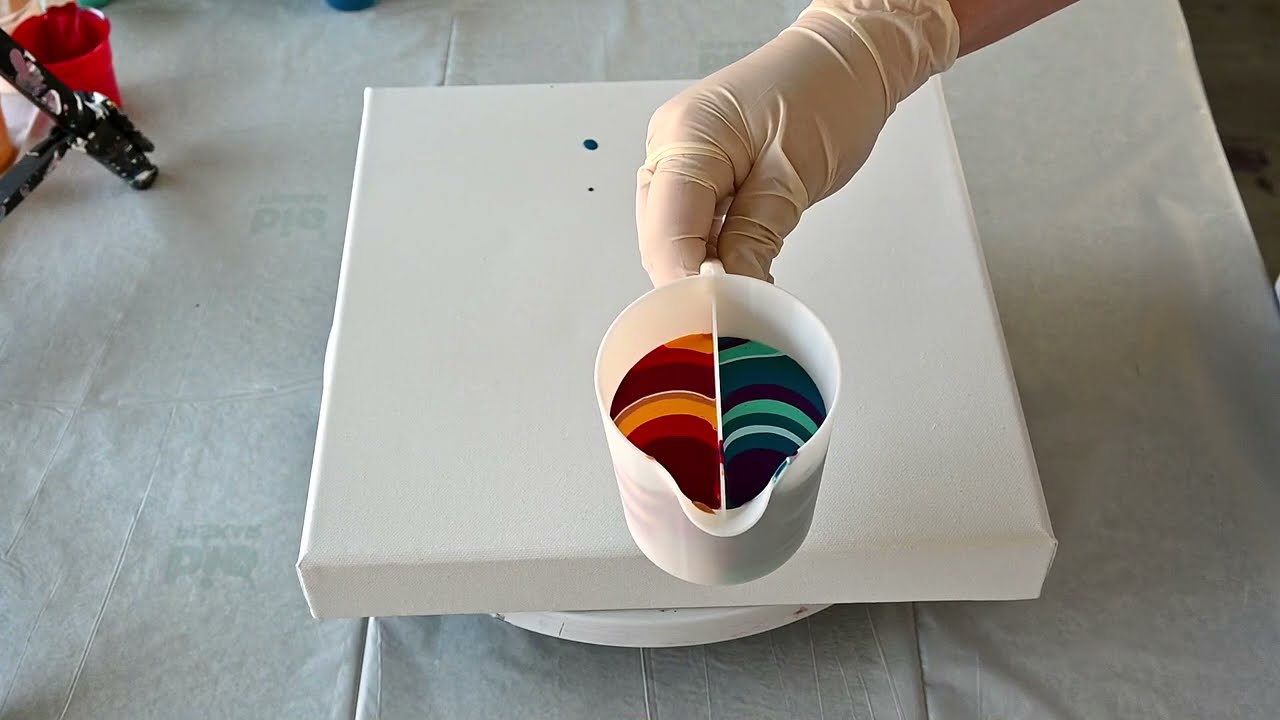 (643) Fire & Ice MARBLE KISS Split cup acrylic pour painting