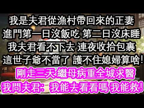 我是夫君從漁村帶回來的正妻進門第一日沒飯吃 第二日沒床睡我夫君看不下去 連夜收拾包裹：這世子爺不當了 護不住媳婦算啥！剛走三天 繼母病重全城求醫我問夫君：我能去看看嗎 我能救！【花開】【愛情