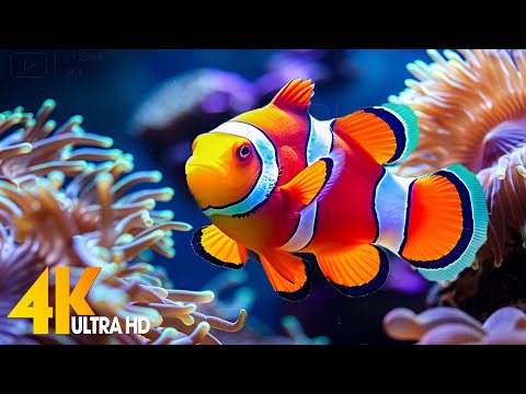 Aquarium 4K VIDEO (ULTRA HD) 🐠 Beautiful Coral Reef Fish - Relaxing Sleep Meditation Music #103