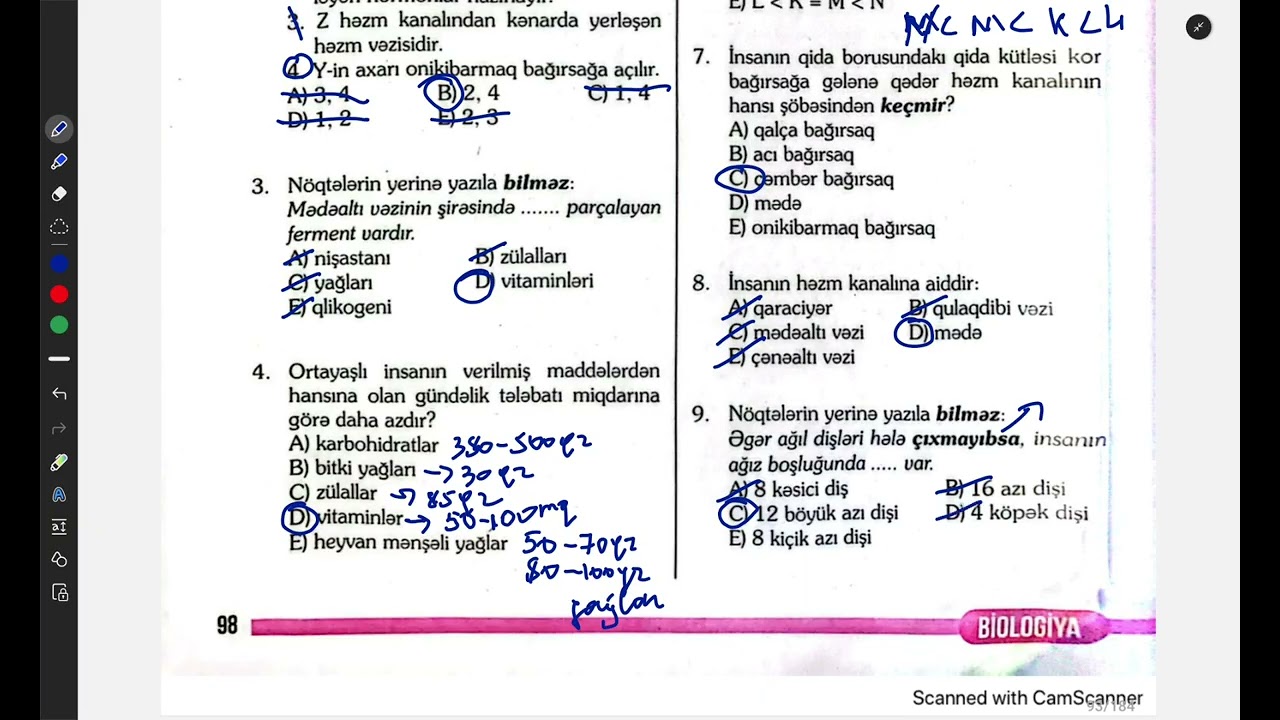 #Dəyər toplusu.Həzm sistemi (qapalı sualların tam izahı).#keşfet#keşfetedüş#miq#sertifikasiya#test