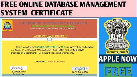 DATABASE MANAGEMENT SYSTEMS  |NATIONAL LEVEL E-QUIZ ON DATABASE MANAGEMENT SYSTEMS | FREE CERTIFICAT