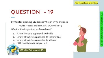 Question - 19 | Class 12th CBSE 2021 CS Mid-Term Sample Paper | CSV File Handling in Python