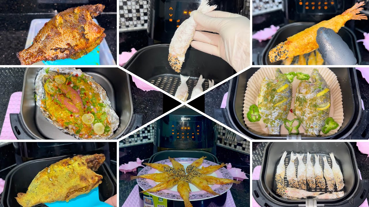 السمك فى القلاية الهوائية ب 3 طرق🐠(مقلي، مشوي ، سنجارى) سمك بمعلقتين زيت✌️فى الاير فراير