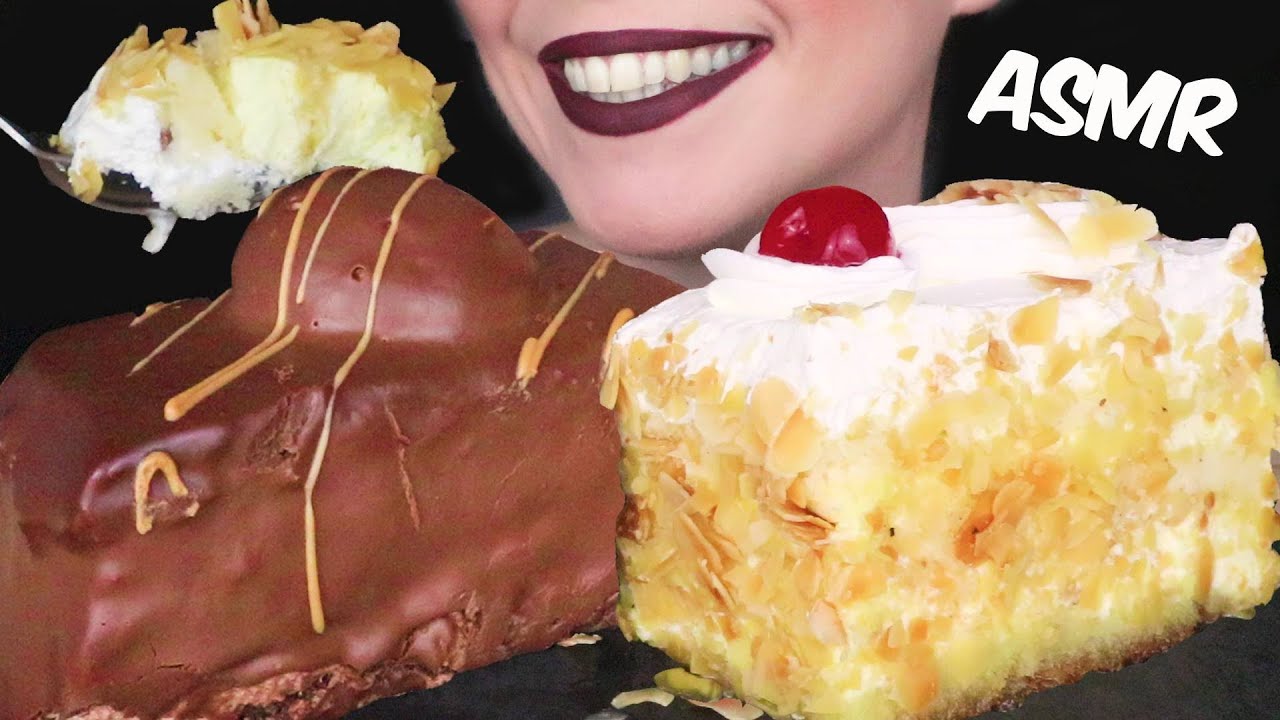 CHOCOLATE & VANILLA - ALMOND MOUSSE CAKES 🍰 | No Talking | ASMR Mukbang  - 먹방 | Real Eating Sounds