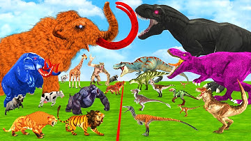 Prehistoric Modern Mammals vs Shadow Dinosaurs TRex Size Comparison Epic Battle Animal Revolt Battle